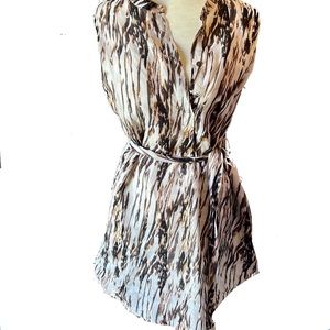 Cynthia Rowley dress size 10 sleeveless with belt brown and white